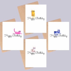 Tarjeta de cumpleaños de gato acuarela amarilla Feliz cumpleaños Diseño minimalista simple Hecho a mano A6 Reciclable imagen 2