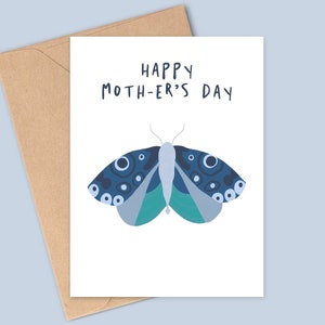 Feliz día de la madre - Tarjeta divertida para el día de la madre - Diseño minimalista de polilla azul - Hecha a mano - A6 - Reciclable