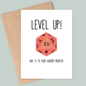 Carte d'anniversaire inspirée de donjons et de dragons amusants - Passez de niveau ! Ajoutez +1 à votre modificateur de sagesse - Fait main - A6 - Recyclable Red