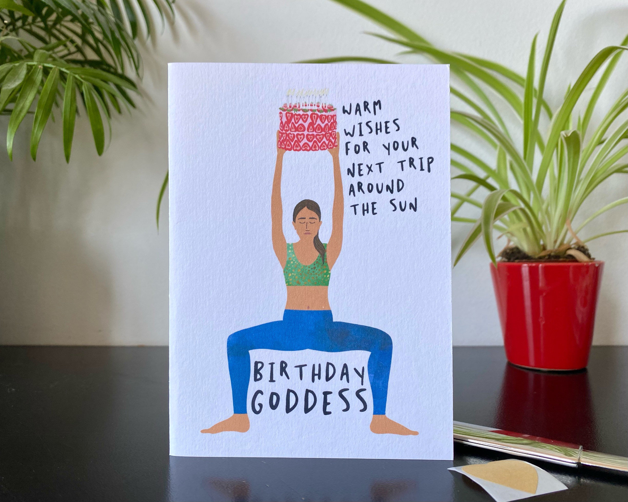 Birthday Goddess Pose Warm Wishes for Your Next Trip Around the Sun Yoga  Greetings Card Handmade A6 Recyclable 
