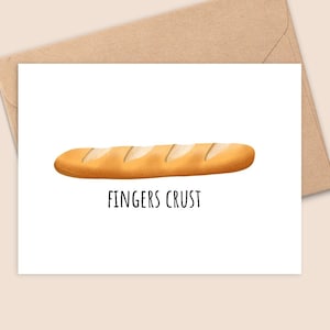 Fingers Crust - Tarjeta de felicitación con forma de baguette - Buena suerte - Impresa en papel mate con acabado texturizado - A6 - Papel sostenible