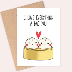 Bao Buns in Love - Amo tutto ciò che è un bao you - Biglietto di anniversario - Fatto a mano - A6 - Riciclabile