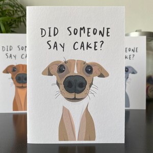 Carte d'anniversaire personnalisée pour chien lévrier italien - Quelqu'un a-t-il dit gâteau ? - Différentes options de manteau pour chien disponibles - Fait main - A6 - Recyclable image 6