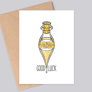 Tarjeta de buena suerte de Felix Felicis - Tarjeta de felicitación con poción de la suerte líquida - Impresa en cartulina texturizada - Acabado mate - Hecha a mano - A6 - Reciclable