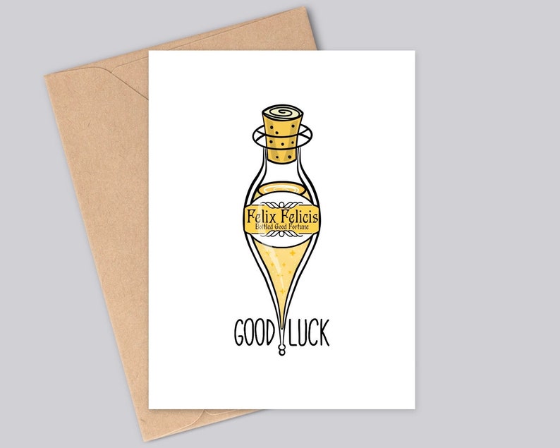 Felix Felicis Good Luck Card Liquid Luck Potion Greetings Card Printed on Textured Card Matte Finish Handmade A6 Recyclable image 1