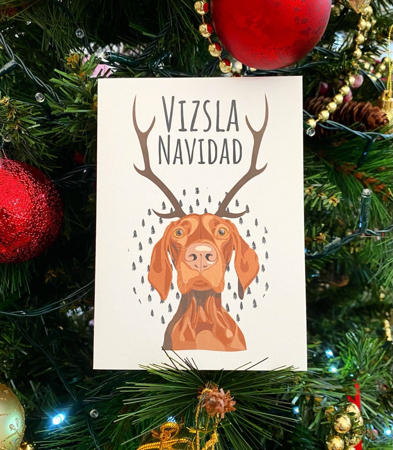 Hungarian Vizsla Christmas Card Vizsla Navidad Handmade A6 Recyclable image 5