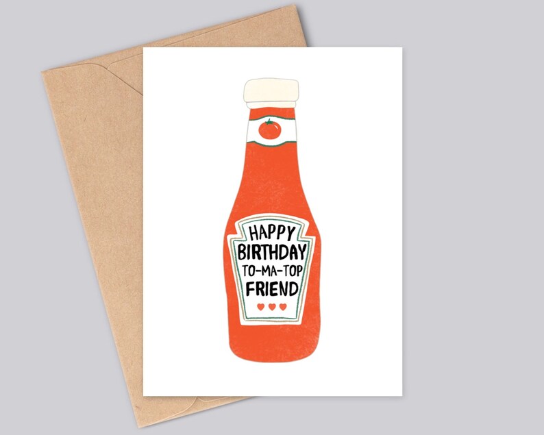 Carte d'anniversaire drôle et personnalisable de sauce tomate - « Happy Birthday To-ma-top papa/maman/frère/soeur/fils/fille - étiquette ketchup personnalisée image 5
