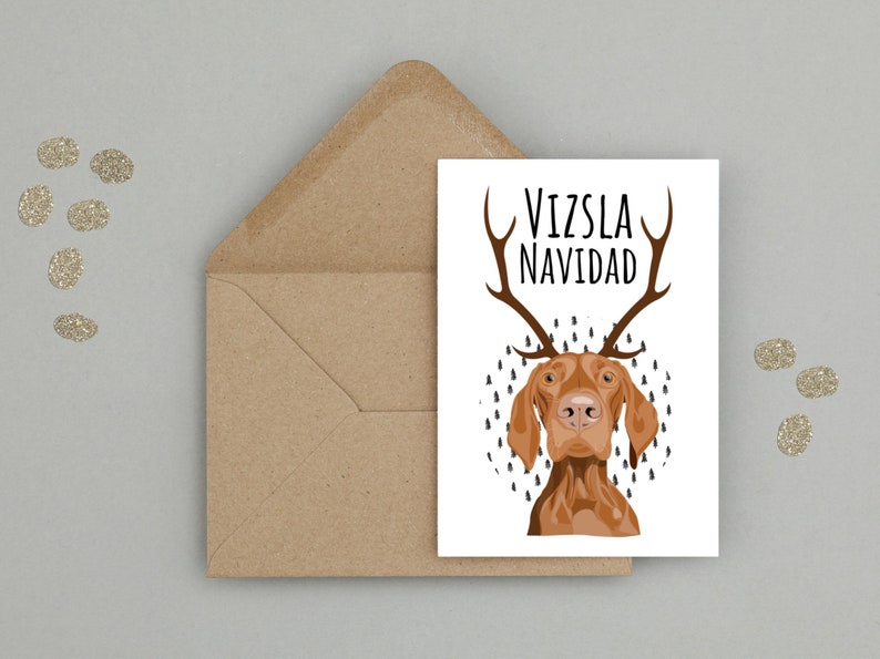 Hungarian Vizsla Christmas Card Vizsla Navidad Handmade A6 Recyclable image 2