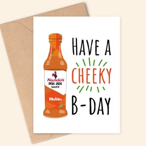 Que tengas un cumpleaños atrevido: tarjeta de cumpleaños inspirada en la salsa picante Peri-Peri de Nando. Hecha a mano. Tamaño A6. Reciclable.