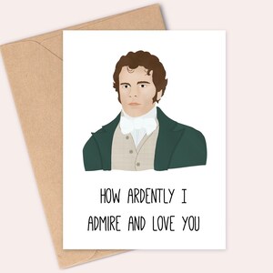 Carte de voeux M. Darcy - Je vous admire et je vous aime ardemment - Citation Orgueils et préjugés - Fait main - A6 - Recyclable