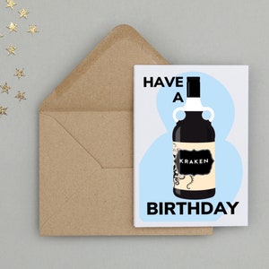 Carte d'anniversaire Kraken - rhum brun - fait main - A6 - recyclable image 2