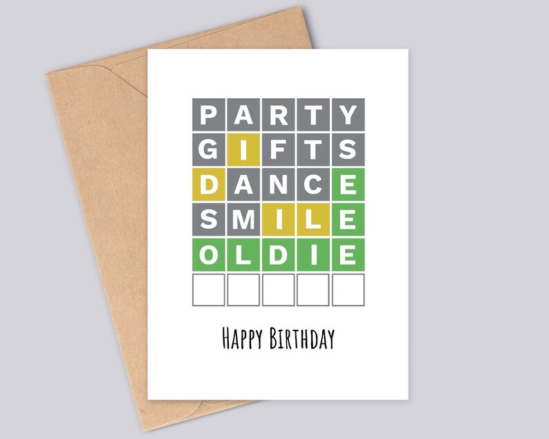 Carte d'anniversaire Wordle - carte d'anniversaire inspirée d'un puzzle de mots - faite main - imprimée sur une carte texturée mate - A6 - recyclable image 1