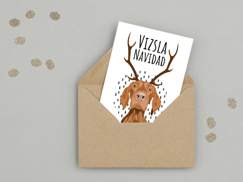 Hungarian Vizsla Christmas Card Vizsla Navidad Handmade A6 Recyclable image 3