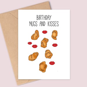 Anniversaire pépites et bisous - carte de voeux unique avec pépites de poulet - imprimée sur une carte blanche mate et légèrement texturée - A6