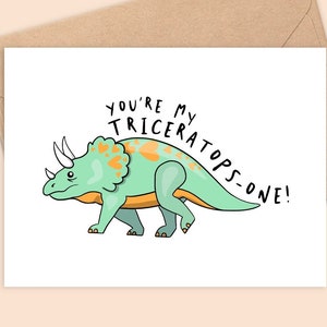 Carte d'anniversaire de tricératops - C'est vous qui êtes mon tricératops ! - Fait main - A6 - Imprimé sur du carton mat et texturé - 100 % recyclable