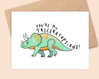 Triceratops Anniversary Card - You’re my Triceratops-one! -Handmade - A6 - Printed on Matt, Textured Card - 100% Recyclable