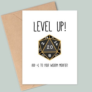 Funny Dungeons and Dragons Inspired Birthday Card - Level Up! Add +1 to your wisdom modifier - Handmade - A6 - Recyclable