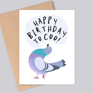 Alles Gute zum Geburtstag! - Funky Taube Geburtstagskarte - Handgemacht - A6 - Recycelbar - Mattes, strukturiertes Finish