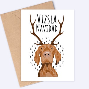 Hungarian Vizsla Christmas Card Vizsla Navidad Handmade A6 Recyclable image 1