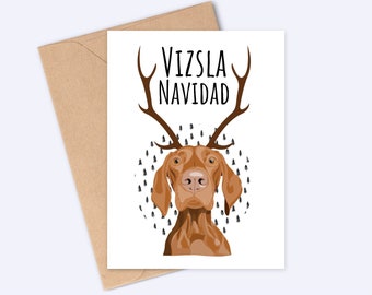 Carte de Noël hongroise de Vizsla - Vizsla Navidad - Fait main - A6 - Recyclable