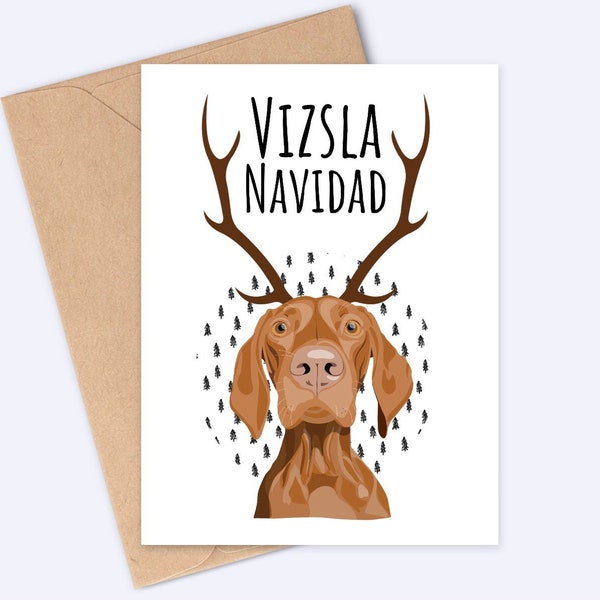 Ungarische Vizsla Weihnachtskarte - Vizsla Navidad - Handarbeit - A6 - Recycelbar
