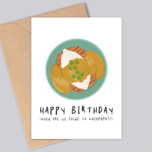¿Cuándo vamos a Wagamama's? - Tarjeta de cumpleaños con pollo al curry Cheeky Katsu - Hecha a mano - A6 - Reciclable