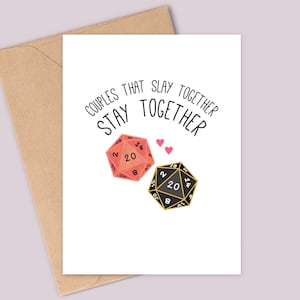 Funny Dungeons and Dragons Inspired Anniversary/Valentine’s Day Card - Couples That Slay Together Stay Together - Handmade - A6 - Recyclable