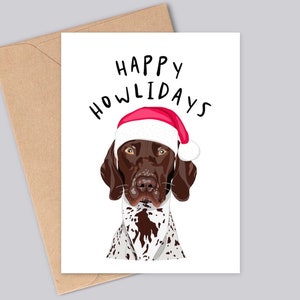 Deutsch Pointer Weihnachtskarte - Happy Howlidays - Lustige Hund Grußkarten - Handgemacht - A6 - Mattes, strukturiertes Finish - Nachhaltiges Papier