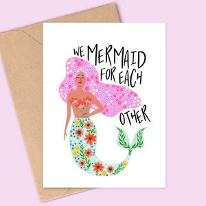 We Mermaid For Each Other - Gioco di parole sulla sirena - Biglietto romantico per anniversario/San Valentino - A6 - Biglietto sostenibile - Finitura opaca e strutturata