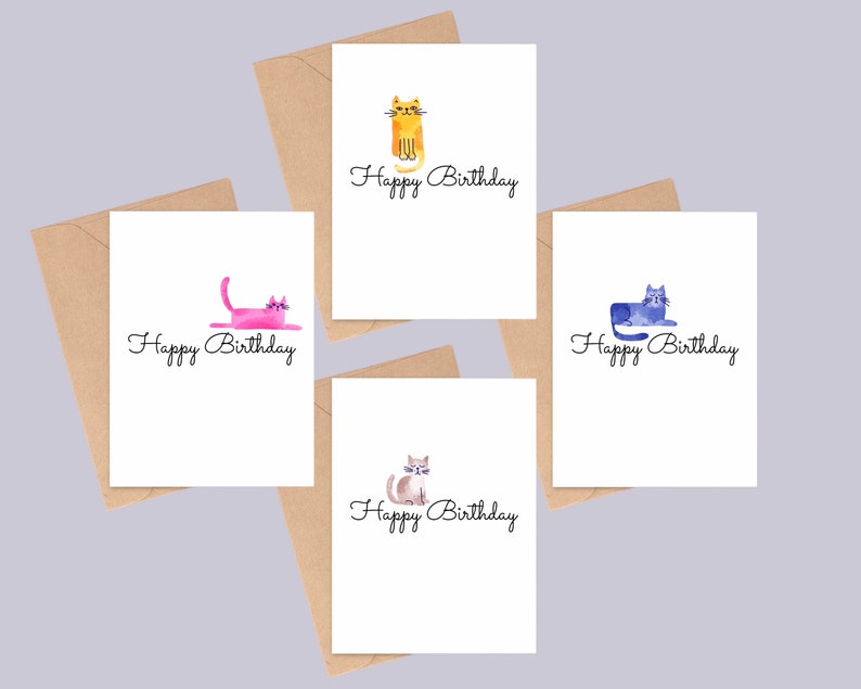Carte d'anniversaire beige chat aquarelle - joyeux anniversaire - Design minimaliste simple - fait main - A6 - recyclable image 2