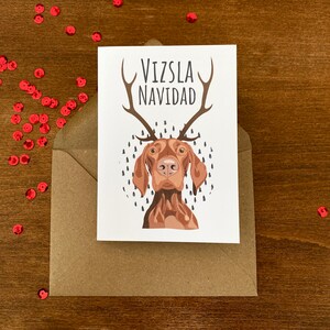 Carte de Noël hongroise de Vizsla - Vizsla Navidad - Fait main - A6 - Recyclable image 2