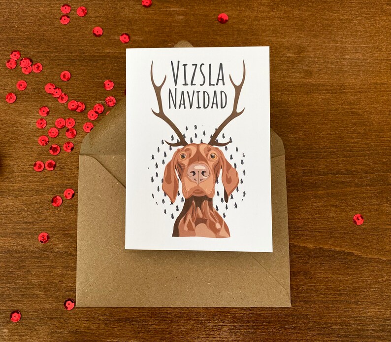 Hungarian Vizsla Christmas Card Vizsla Navidad Handmade A6 Recyclable image 6