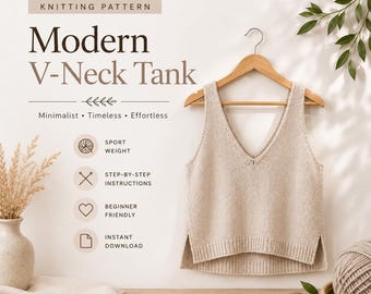 Modello PDF per maglia moderna con scollo a V / Modello per canotta da donna in maglia / Top estivo in maglia / Adatto ai principianti / Download immediato / XS–XXL