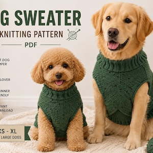 Stickmönster för hundtröja i PDF-format | Stickad hundtröja | Hundtröja | Hundkappa XS-XL | Nybörjarvänlig | Direktnedladdning