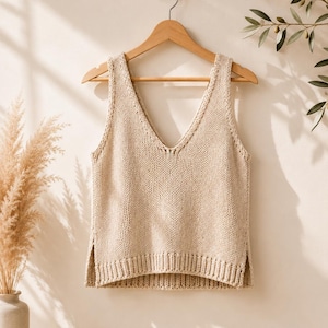 Modern V-Neck Knitting Pattern PDF | Women's Knit Tank Top Pattern | Summer Knit Top | Beginner Friendly | Instant Download | XS–XXL