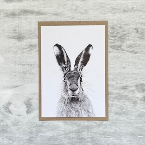 Biglietto d'auguri di lepre di marzo / Biglietto di animali selvatici di lepre / Biglietto di lepre / Biglietto di auguri di lepre / Biglietto della fauna selvatica / Biglietto di Pasqua vuoto/Biglietto di Pasqua