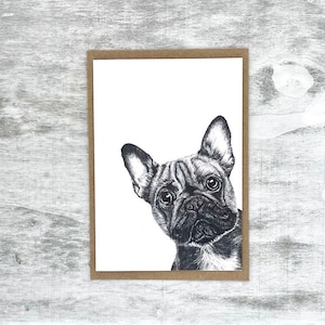 Franse Bulldog Fine Art Verjaardagskaartontwerp, wenskaart Frenchie hond, hondencadeaukaart, Frenchie