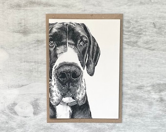 Dane Portrait Art Card, Pen and Ink Dog Drawing