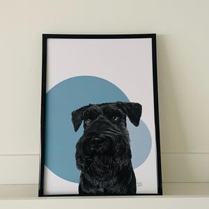 Schnauzer Dog drawing A4 print, Miniature Black Schnauzer portrait - fine art dog print - Black Schnauzer gift