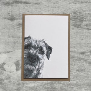 Border Terrier Fine Art greeting card. Border Terrier Blank greeting card. Dog art card. Border Terrier drawing.