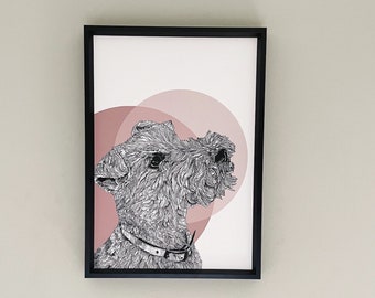 Lakeland Terrier Dog drawing A4 print, Lakeland Terrier portrait - fine art dog print - Lakeland Terrier gift - Colour Blocking