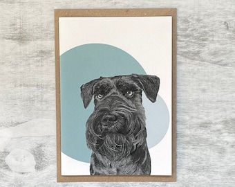 Miniature Black Schnauzer Colour Blocking Fine Art card design, dog greeting card, dog gift card