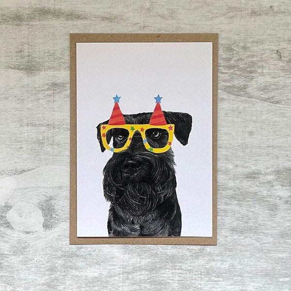 Miniature Black Schnauzer Fine Art Birthday card design, Schnauzer dog greeting card, dog gift card, Schnauzer