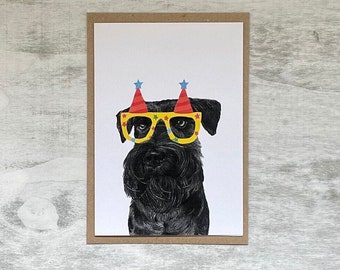 Miniature Black Schnauzer Fine Art Birthday card design, Schnauzer dog greeting card, dog gift card, Schnauzer