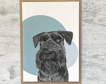 Miniature Schnauzer Art Card, Black and White Dog Portrait