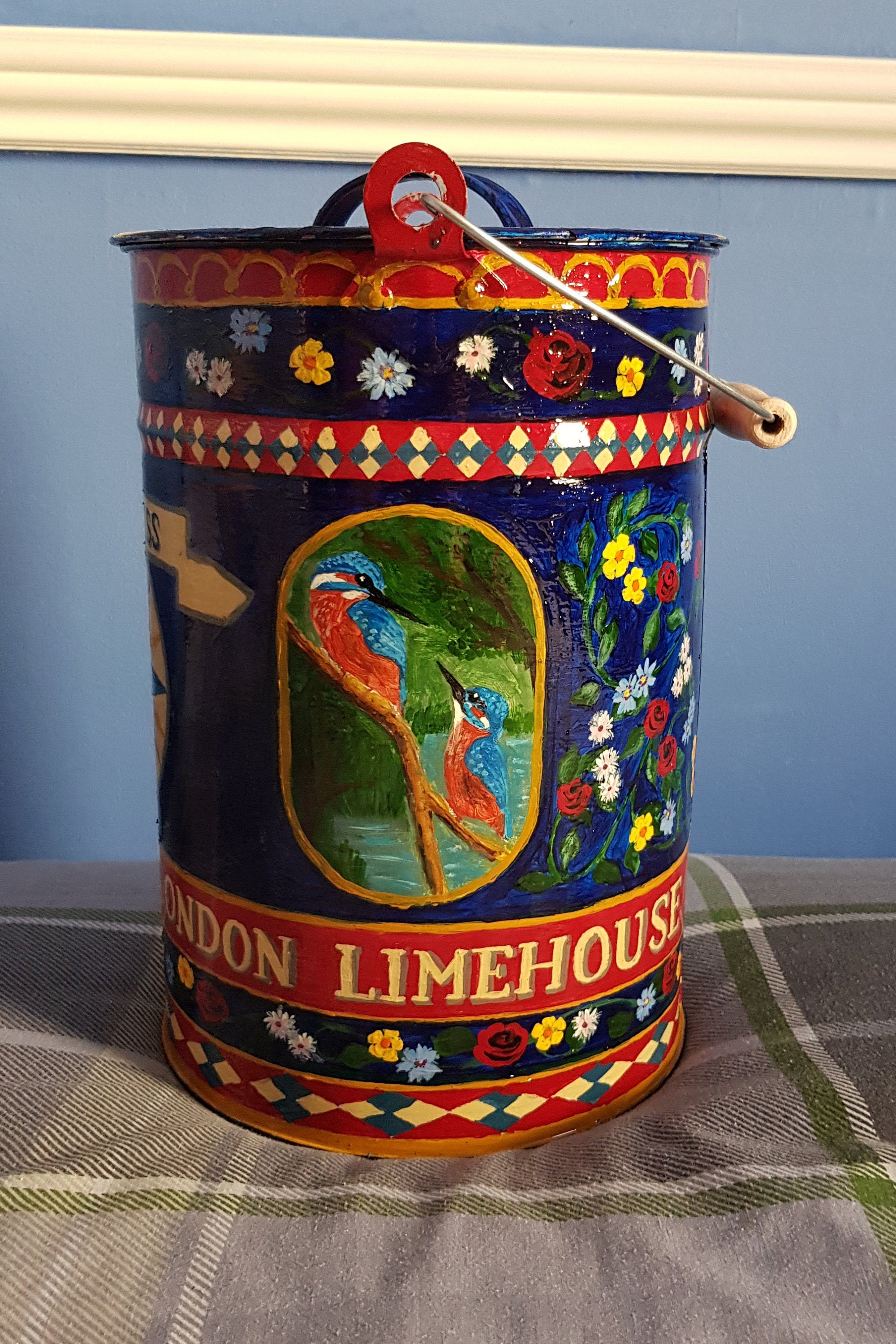Hand painted ash bucket with lid Etsy