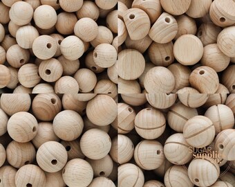 Natural Beech Wood Round Beads, Beech Wood Beads, Natural Unfinished Wood Beads, Wholesale Beads, DIY Beads, Bulk Round Beads