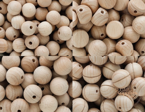 Natural Beech Wood Round Beads, Beech Wood Beads, Natural Unfinished Wood Beads, Wholesale Beads, DIY Beads, Bulk Round Beads
