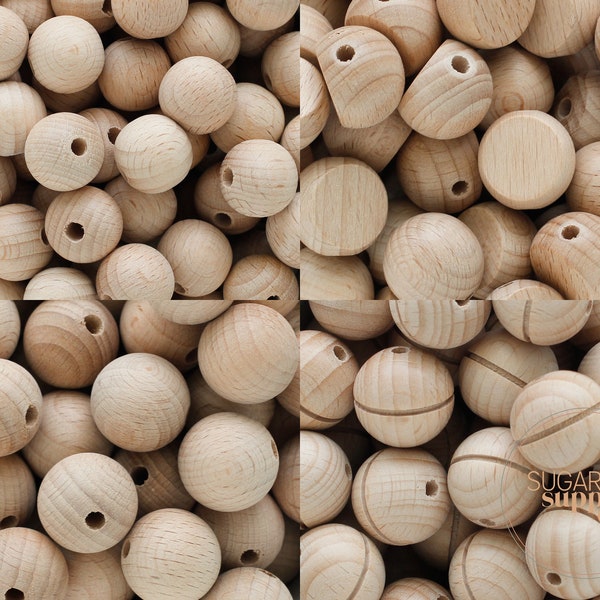 Natural Beech Wood Round Beads, Beech Wood Beads, Natural Unfinished Wood Beads, Wholesale Beads, DIY Beads, Bulk Round Beads