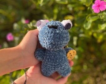 Crochet Cookie Monster Plush Toy, Velvet Yarn